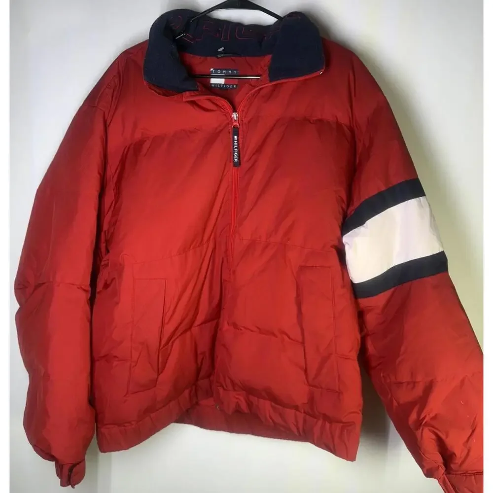 Vintage Y2K Tommy Hilfiger Puffer Coat Jacket Down Filled Mens Size Medium